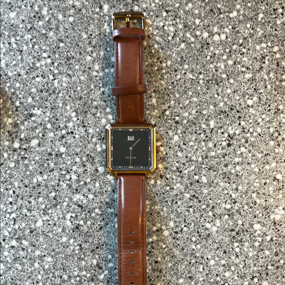 Brown Leather Watch With Black Dial